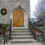 Entrance decorated for Christmas